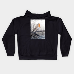 Winter robin redbreast painting Kids Hoodie